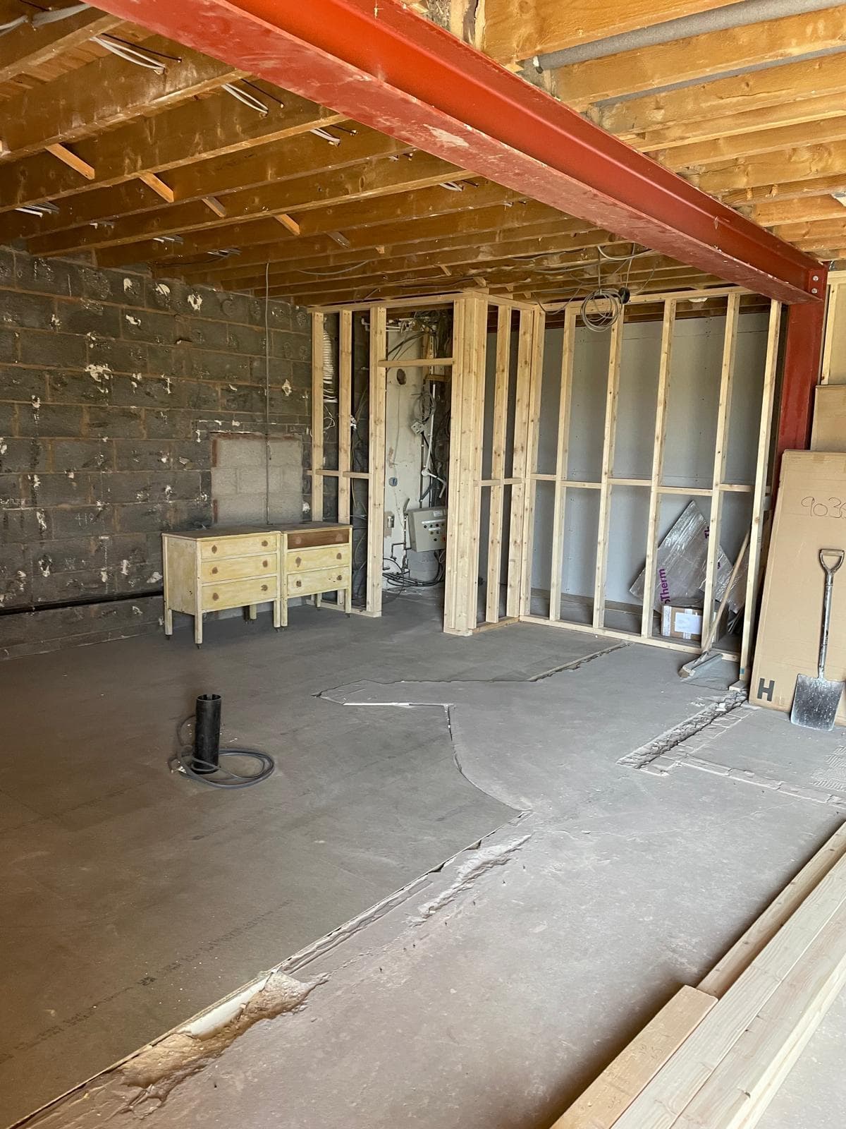 Interior stripped back to structure with new steelwork in place.