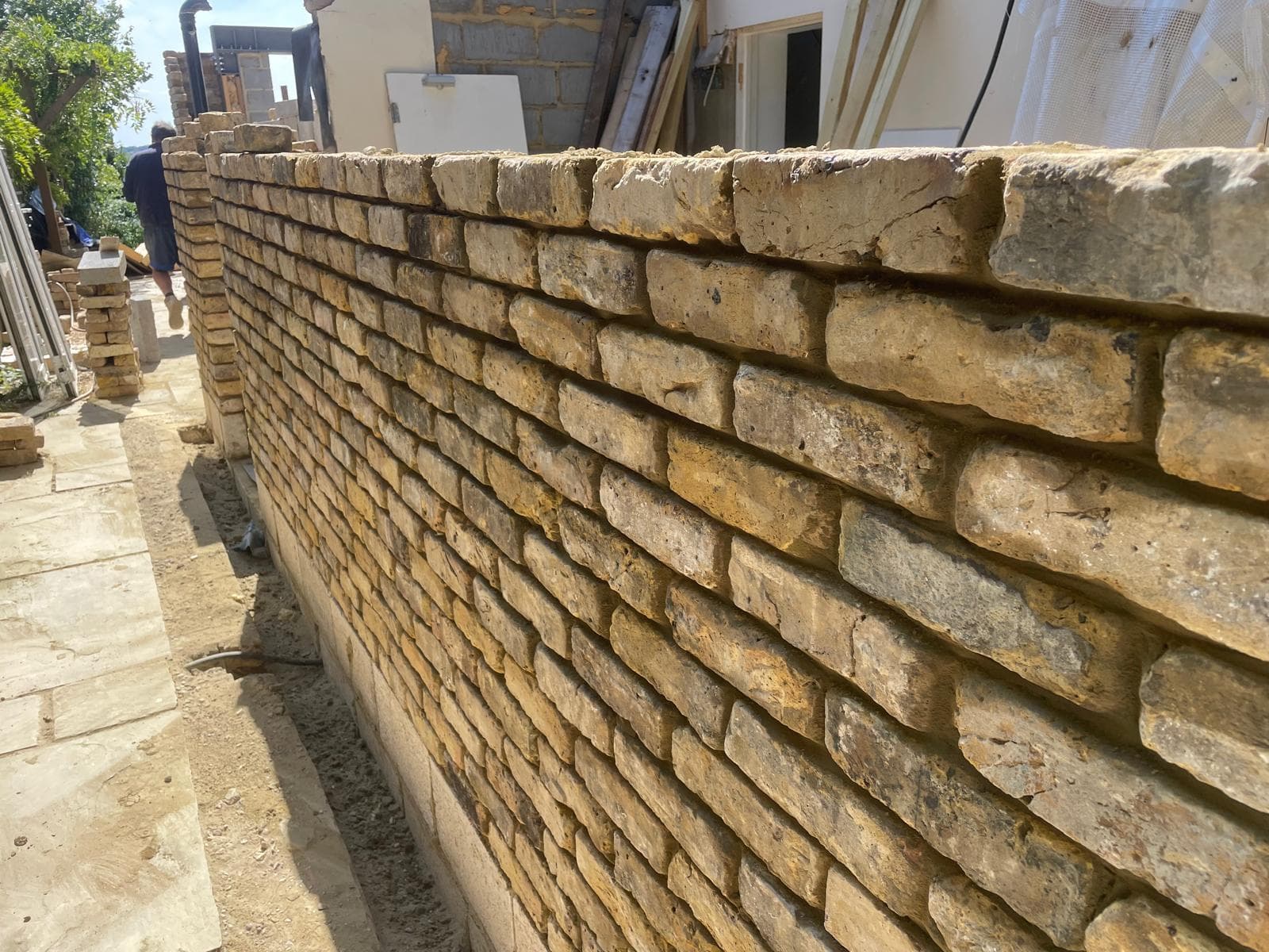 Close-up of reclaimed yellow-stock brickwork built by GeeDee.